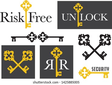 Set of Antique Key emblem graphics.
Seven variations of logo or emblem designs using decorative vintage key. Great for security, protection or real estate graphics.