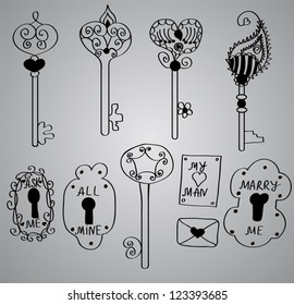 set of antique keys and locks