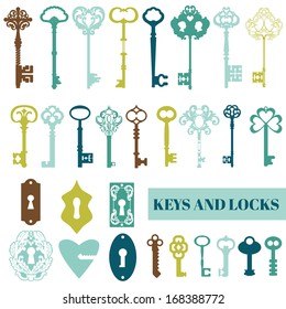 Set of Antique Keys and Locks - for your design or scrapbook - in vector