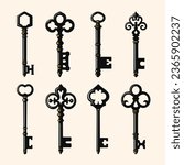 A set of antique keys. Vector illustration in a flat style.