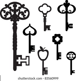 set of  antique keys. vector illustration