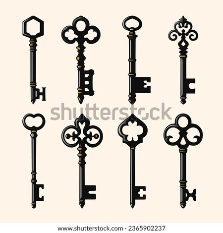 A set of antique keys. Vector illustration in a flat style.