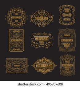 Set of antique labels, vintage frame design, typography, retro logo template, vector illustration