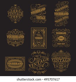 Set of antique labels, vintage frame design, typography, retro logo template, vector illustration