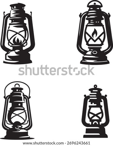 Set of antique lantern illustrations in black and white. Perfect for adding a vintage touch to your rustic designs, camping promotions, or historical projects.