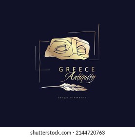 Set of antique marble statues with broken elements. Greek classic ancient of Venus, amphora. Modern tattoo and logo. Hand drawn mythical trendy Vector