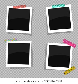 Set of antique photo frames with an ornamental adhesive tape. Vector illustration EPS10. White photo frames.