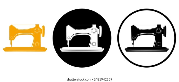 set antique sewing machine icon. tailors vector logo illustration