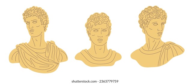 Set of antique statue head of greek man sculpture. Ingenious vector illustration of greek antique sculpture.