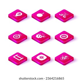 Set Antique treasure chest, Wind rose, Compass, Pirate captain, Crossed pirate swords and Bomb ready to explode icon. Vector