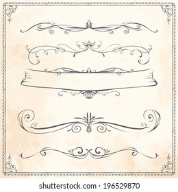 set of antique vector dividers hand drawn straight nails fingers texture antique border drawn medieval ornate beauty set science curve ornamental traditional whirl flag divider victorian graphic graph