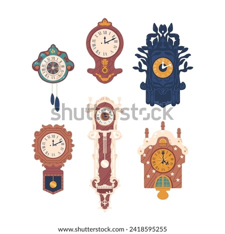 Set Of Antique Wall Clocks, Exuding Timeless Elegance. Crafted With Precision, Each Piece Is Testament To Craftsmanship