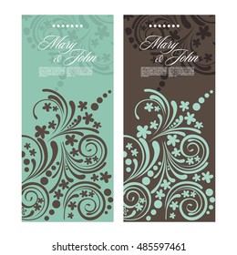 Set of antique wedding invitation card with victorian ornaments.