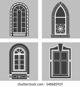 Set of antique windows of various designs isolated on a gray background