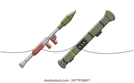 Satz von Panzerabwehrgranatenwerfern mit einer Linie farbige fortlaufende Zeichnung. Verschiedene moderne Waffen kontinuierliche eine Linie Illustration. Vektorillustration.