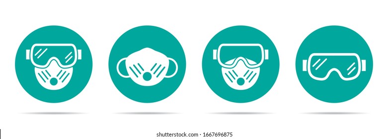 Set of antiviral mask with glasses icons in four different versions in a flat design. Vector illustration