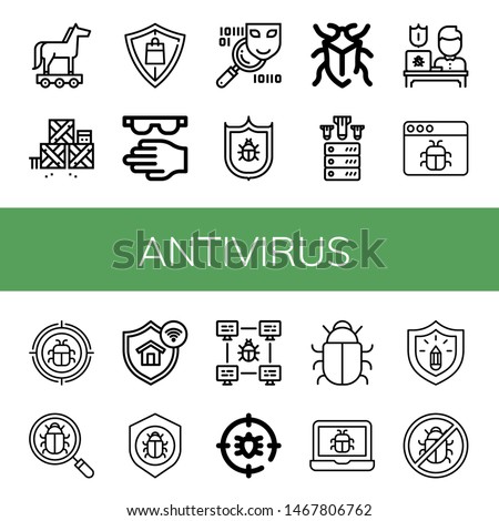 Set of antivirus icons such as Trojan horse, Defense, Protection, Protective, Spyware, Antivirus, Bug, Ddos, Malware, Anti bug , antivirus