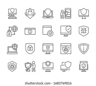 Set of antivirus Related Vector Line Icons. Includes such Icons as note, data protection, antiviral, security and more. - vector