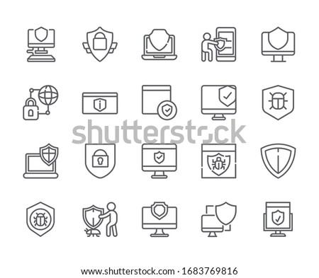 Set of antivirus Related Vector Line Icons. Includes such Icons as note, data protection, antiviral, security and more. - vector