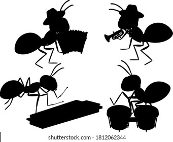 Set of ants silhouette illustration
