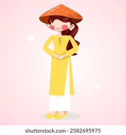 Set of Aodai Vietnam with pink background