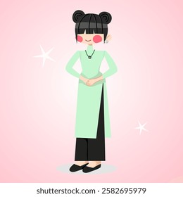 Set of Aodai Vietnam with pink background