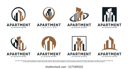 Conjunto de diseño de logotipo del edificio de apartamentos inspiración con concepto moderno creativo Vector Premium