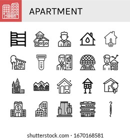 Set of apartment icons. Such as Building, Bunk bed, House, Real estate, Cottage, Scraper, Modern architecture, Estate agent, Skyscraper, Hotel de glace, Wooden house , apartment icons