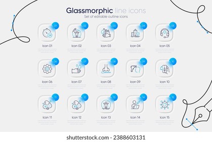 Set of Apartment insurance, Vaccine protection and Wash hands line icons for web app. Medicine, Vaccination appointment, Quarantine icons. Medical support, Dating, Recovered person signs. Vector