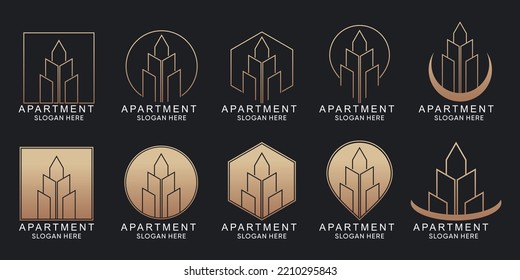 Set apartment logo design unique Premium Vector