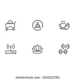Set of apartment rental service - inn, hostel, inn, guest house, transfer, travel, rent apartments isolated vector icons set.