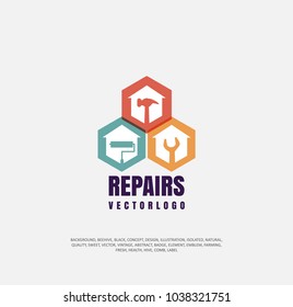 set, apartment repair logo, company icon for repair and restoration of real estate, object of silhouette. Vector illustration, concept of repair