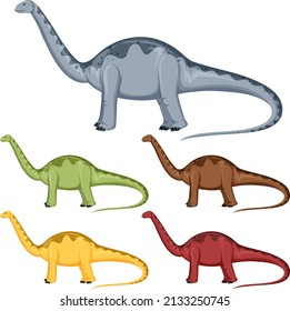 A set of apatosaurus dinosaurs on white background illustration
