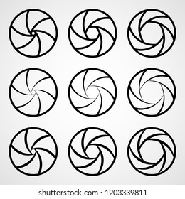 Set of aperture icons. Vector illustration. Focus icon. Camera icon isolated