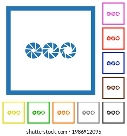 Set aperture size flat color icons in square frames on white background