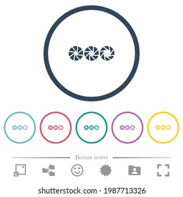 Set aperture size flat color icons in round outlines. 6 bonus icons included.