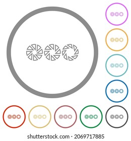 Set aperture size outline flat color icons in round outlines on white background