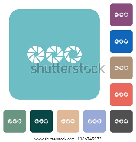 Set aperture size white flat icons on color rounded square backgrounds