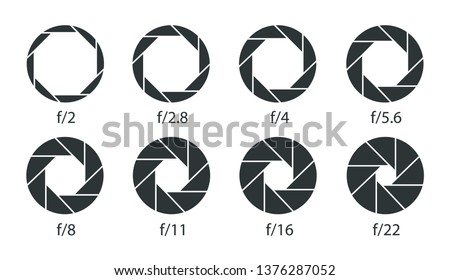 Set of apertures for the lens diaphragm. Camera shutter apertures icons.