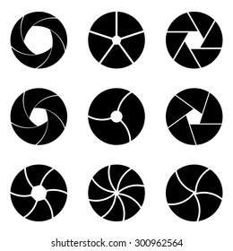 Set of apertures in vector. Isolate lens part on white background. Zoom objective for photographer. Digital shot symbols
