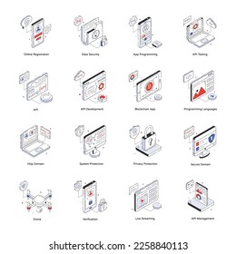 Set of API Services Isometric Icons 

