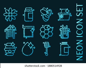Set of Apiary blue glowing neon icons