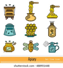 Set of apiary product outline web color icons