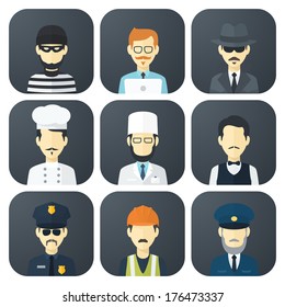 Set of App Flat Icons with Man of Different Professions