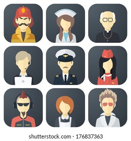 Set of App Flat Icons with Man of Different Professions