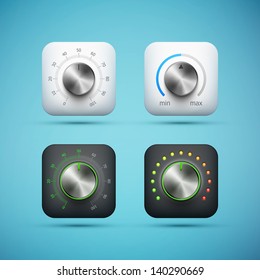 set of app icon with music volume control knob, realistic metal texture, eps10 vector illustration