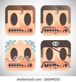 set of app icons with cartoon faces