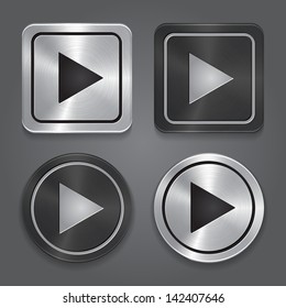 set app icons, realistic metallic Play button with highlights. Vector