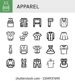 Set of apparel icons such as Sleeveless shirt, Tanktop, Jeans, Sweatshirt, Scarf, Jacket, Baby clothes, Shirts, Shirt, Coat, Skirt, Necktie, Long sleeve, Dress, Tshirt , apparel