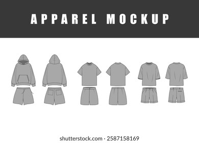 Set of Apparel Mockups Collection Men's T-Shirt and Shorts.